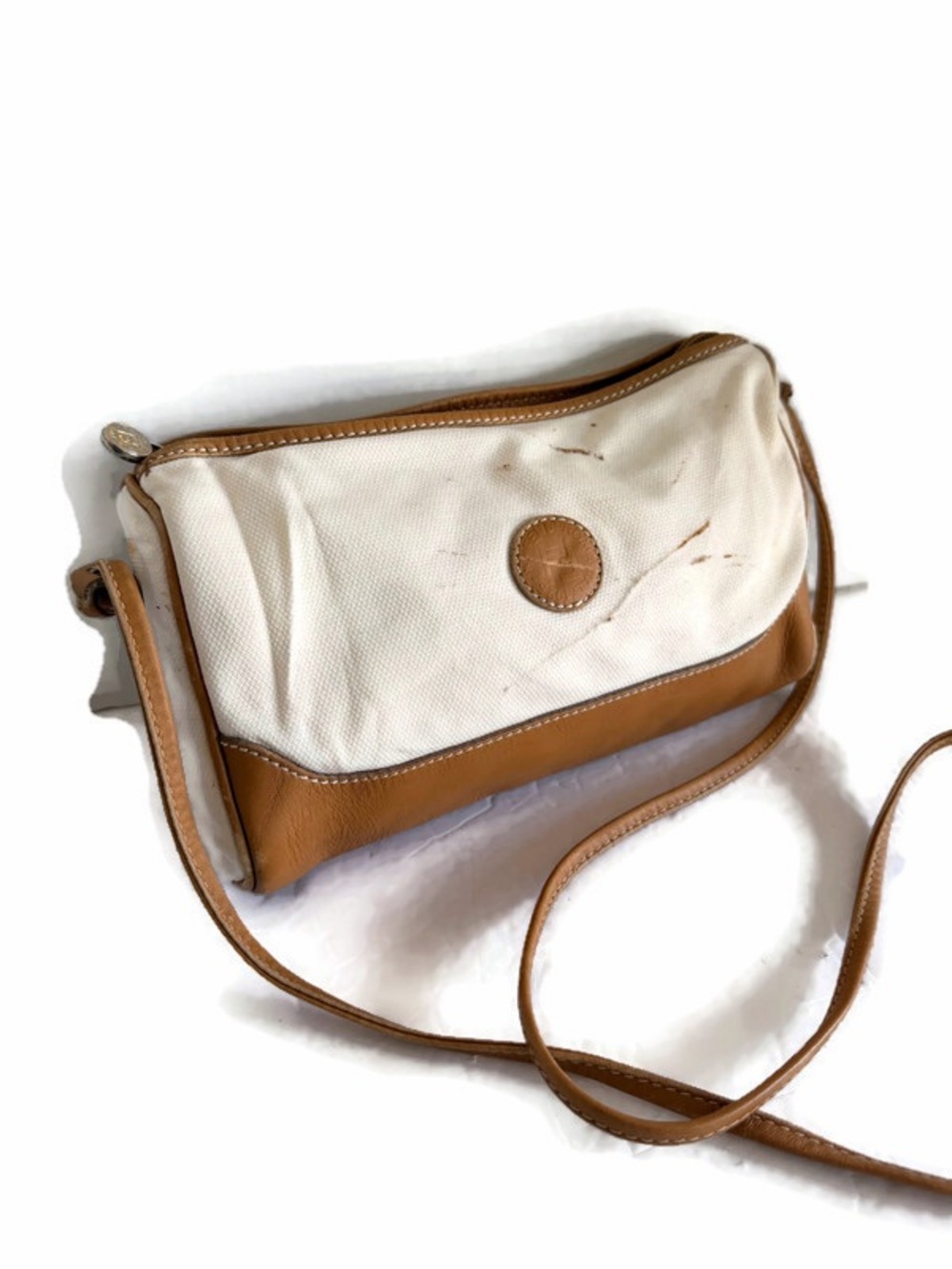 Fendi Cream and Tan Leather-Trim Crossbody Bag